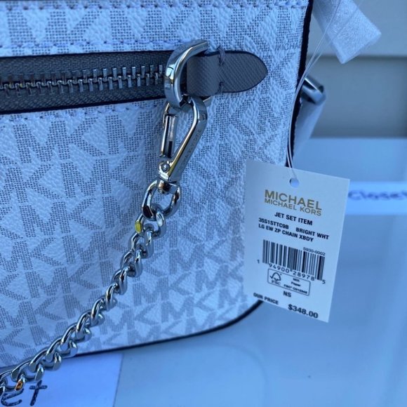 Michael Kors Chain Crossbody Purse Jet set Item Large EW Zip Bright White - Picture 5 of 8